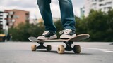 Close-up photo of a person riding a skateboard