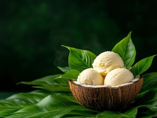 Thailand s coconut ice cream served in a coconut shell with sticky rice is a popular street food dessert in Bangkok