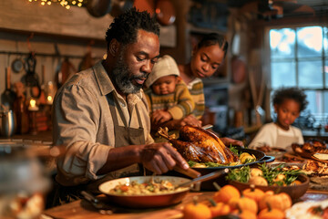 Wall Mural - Thanksgiving conceptual photo banner autumn harvest feast family gathering celebration, Generative AI