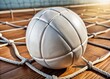 © hapsuwanArt - The official basketball used in the fast-paced game of hoops features a white leather cover with crisp black laces that tighten securely around the seams.