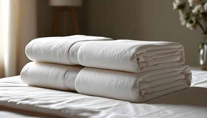 Wall Mural - Elegantly Folded Pure Cotton Sheets Bathed in Soft Light