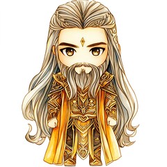 Sticker - Illustration of a Cartoon Character in a Golden Outfit with Long White Hair.