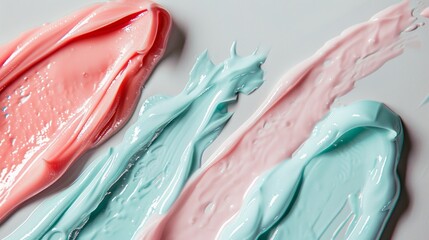 A close up of three different types of toothpaste, postminimalism