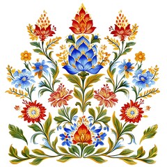 Wall Mural - Watercolor Painting of a Floral Bouquet with Red, Blue, and Yellow Flowers.