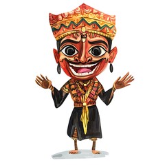 Poster - Watercolor Illustration of a Balinese Barong Mask Character.