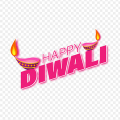 Vector illustration of Happy Diwali typography on transparent background