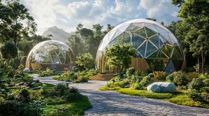 Wall Mural - Two Glass Domes in a Lush Green Forest Setting