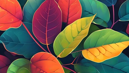 Sticker - Vibrant Closeup of Half-Changing Color Leaf in Flat Design Illustration