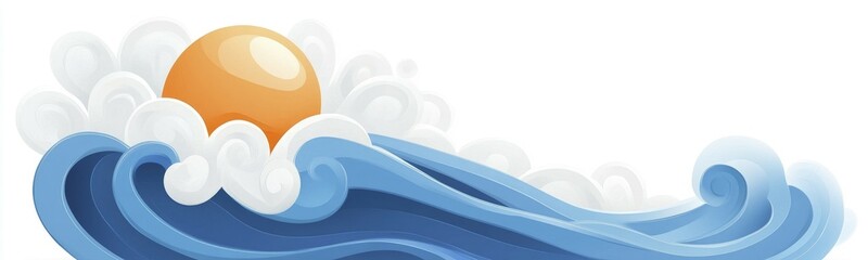 Wall Mural - art of sea wave with orange sun on sky background