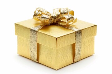 Golden gift box on white background