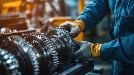 Skilled Engineer Fine-Tuning Mechanical Gear System on Industrial Machinery in Manufacturing Facility