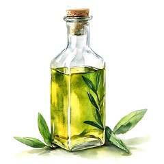 Poster - Watercolor Illustration of a Bottle of Olive Oil with Olive Branches.