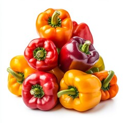 Wall Mural - Pile of colorful bell peppers in warm autumn hues of red, orange, and yellow isolated on white background 