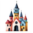 © Nataliia - Quirky church with asymmetrical towers and bright colored walls in a surreal style isolated on white background