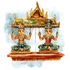 Wall Mural - Watercolor illustration of traditional Cambodian puppets.