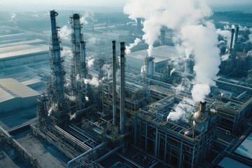 Factories with advanced pollution control technology reducing emissions while maintaining high productivity