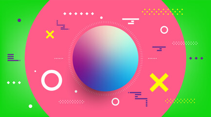 Abstract geometric technology pink and green background.Digital communication and gradient shape vector design