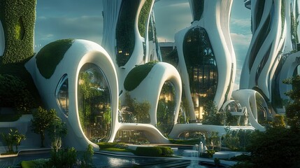 Canvas Print - Futuristic Cityscape with Organic Architecture and Lush Greenery