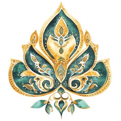 Canvas Print - Watercolor Floral Ornament in Teal and Gold.