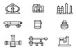 © MstSanta - Industrial and Mechanical Icon Set – Minimalist Line Art of Machinery, Pipelines, Tools, and Devices for Engineering, Construction, and Manufacturing Projects.