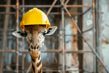 Wall Mural - Image of professional builder wearing hardhat generative ai