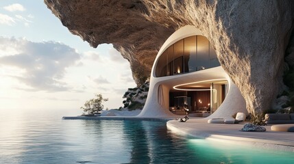 Poster - Modern Cliffside Home with Infinity Pool Overlooking the Ocean