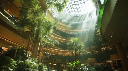 Wall Mural - Sunbeams Filtering Through the Glass Roof of a Modern Shopping Mall