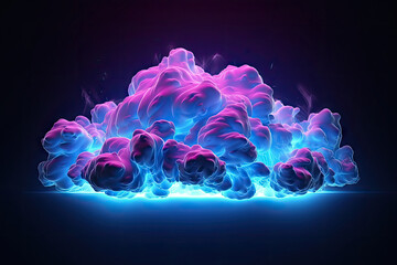 Futuristic glowing neon cloud illustration set against a serene blue background, symbolizing creativity and innovation. 