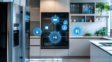 Wall Mural - Smart Kitchen Appliances with Holographic Interface