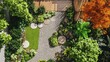 © MakoPoko - A garden layout with vibrant greenery and ornamental features creating a peaceful and harmonious outdoor space perfect for relaxation and inspiration
