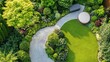 © MakoPoko - A garden layout with vibrant greenery and ornamental features creating a peaceful and harmonious outdoor space perfect for relaxation and inspiration