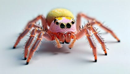 Wall Mural - Curious pink spider in 3D against a white backdrop