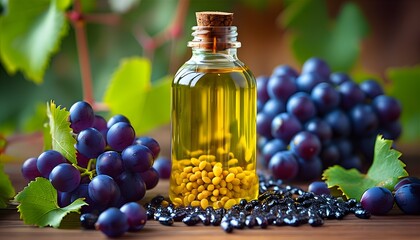 Poster - Grapeseed Extract Surrounded by Fresh Grapes and Seeds