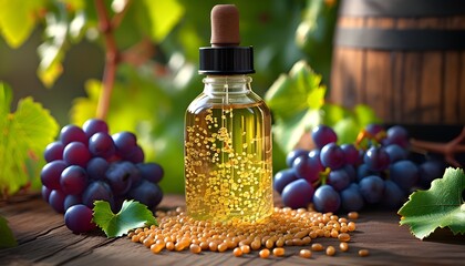 Poster - Grapeseed Extract Surrounded by Fresh Grapes and Seeds