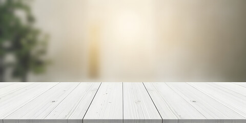 Wall Mural - white wood table top on blurred abstract background	
