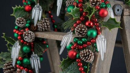 Wall Mural - Festive Holiday Decoration with Pinecones and Ornaments