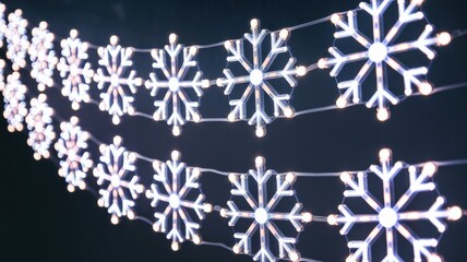 Wall Mural - Glowing Snowflake Lights Against Dark Background