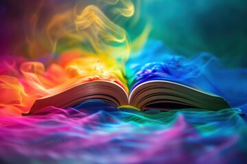 Wall Mural - A book is open to a page with a rainbow on it