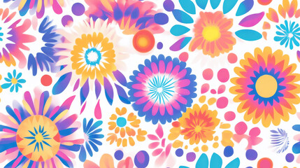 Wall Mural - Vibrant circular motifs in seamless colorful floral pattern design