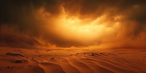 Wall Mural - in a sandstorm on mars, the sky is covered with thick dark yellow dust mist. the environment was dar