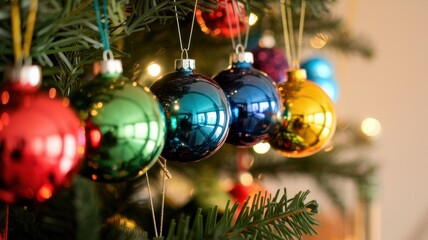 Canvas Print - Colorful Ornaments on a Festive Christmas Tree