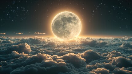 the full moon in the sky, above the clouds. generative ai.