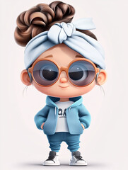 Wall Mural - 3D animated cute character wearing oversized sunglasses and casual clothing in a playful confident pose with a cartoonish and trendy design