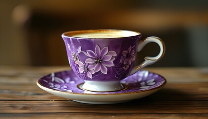 Wall Mural - Elegant purple packaging design for coffee or tea cups featuring delicate textures and intricate floral patterns