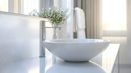 Poster - Interior of a white bathroom. Clean bathroom counter surface