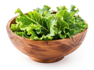 Lettuce Bowl. Fresh Green Salad Leaf in Wooden Bowl Isolated on White Background