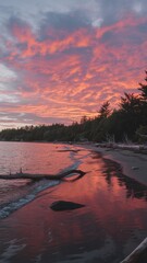 Canvas Print - Serene Sunset Over Tranquil Lake with Reflections