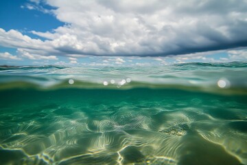 Wall Mural - half-submerged view of the ocean with cloudy sky