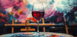 © Daniel - Red wine glass and colorful paint watercolor canvas