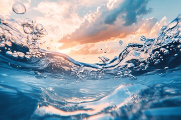 Wall Mural - sunset underwater with air bubbles